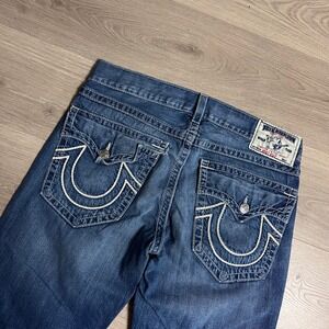 Vintage Y2K True Religion Men Boot Cut Jeans Stitching Logo Flap Pocket Size 34